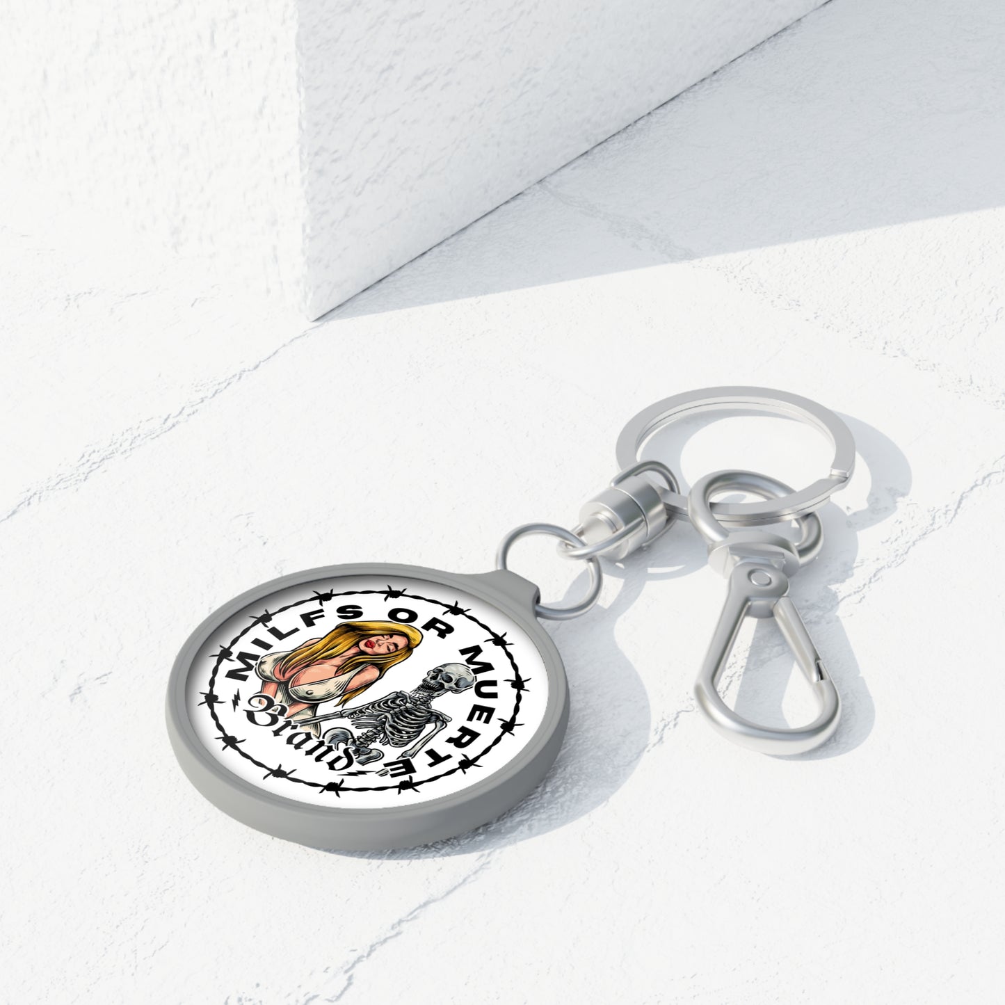 Milfs or Muerte Barbed wire Keyring Tag
