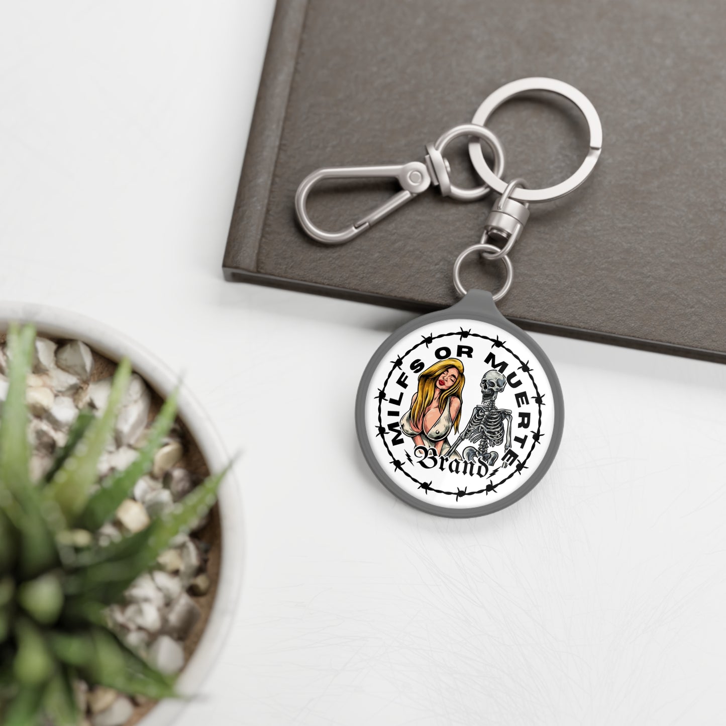 Milfs or Muerte Barbed wire Keyring Tag