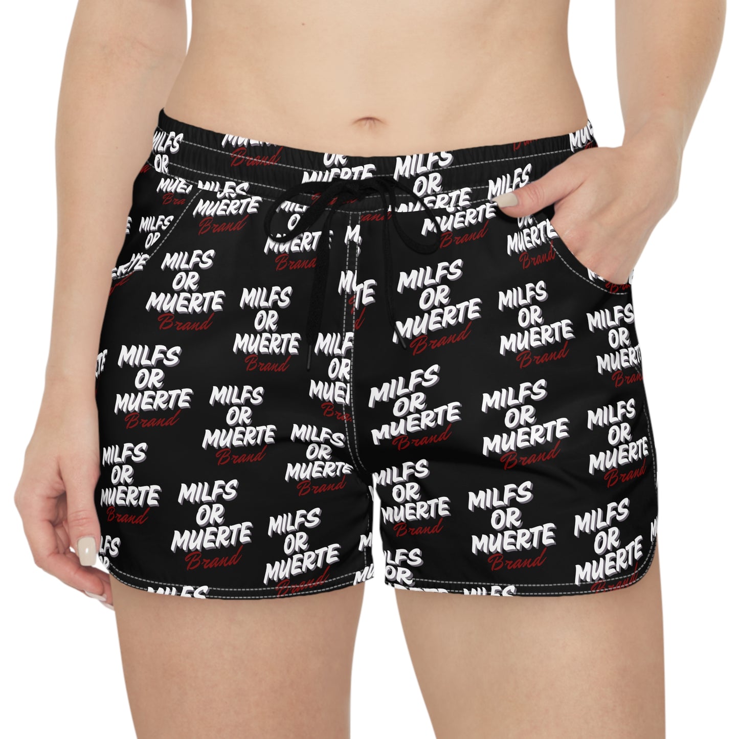 Milfs or Muerte Red print Shorts for Women