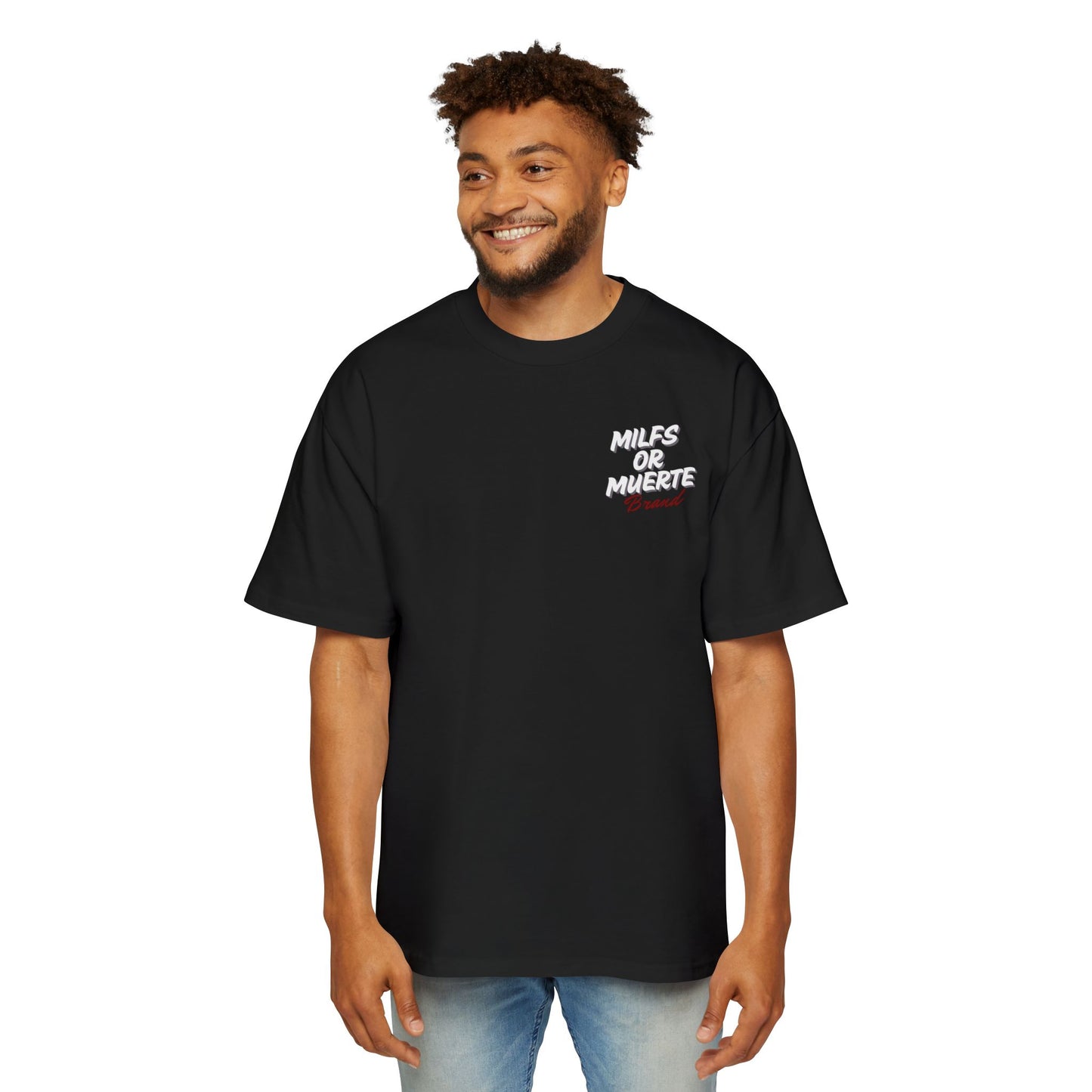 Men's Heavy Oversized Tee By Milfs Or Muerte -black 3
