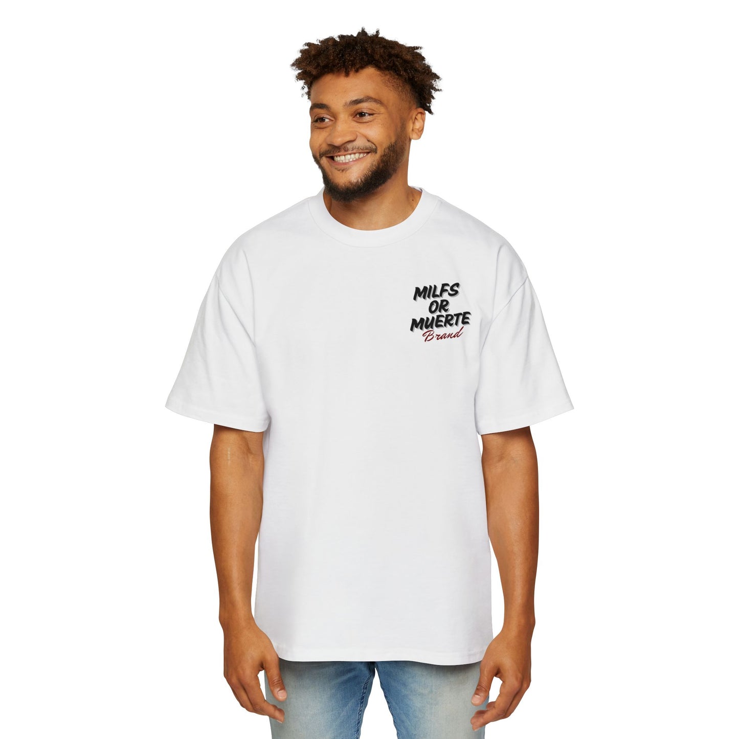 Men's Heavy Oversized Tee By Milfs Or Muerte -white 3