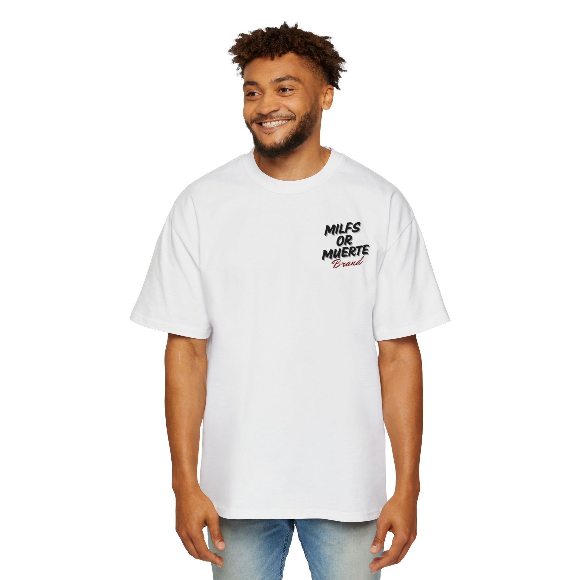 Men's Heavy Oversized Tee By Milfs Or Muerte -white 3