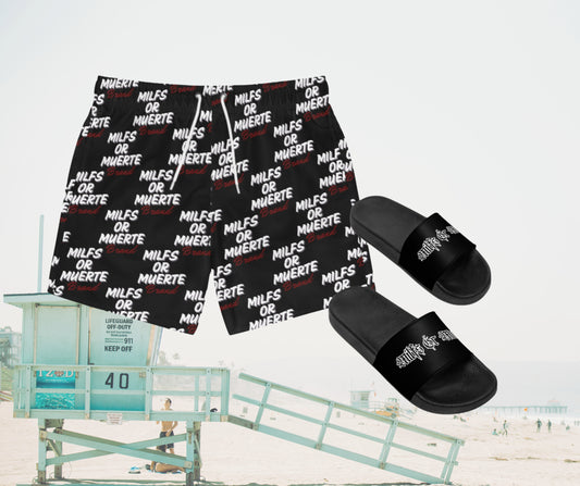 Men's Swim Trunks & Sandals bundle -Red Print/Tag Style slides