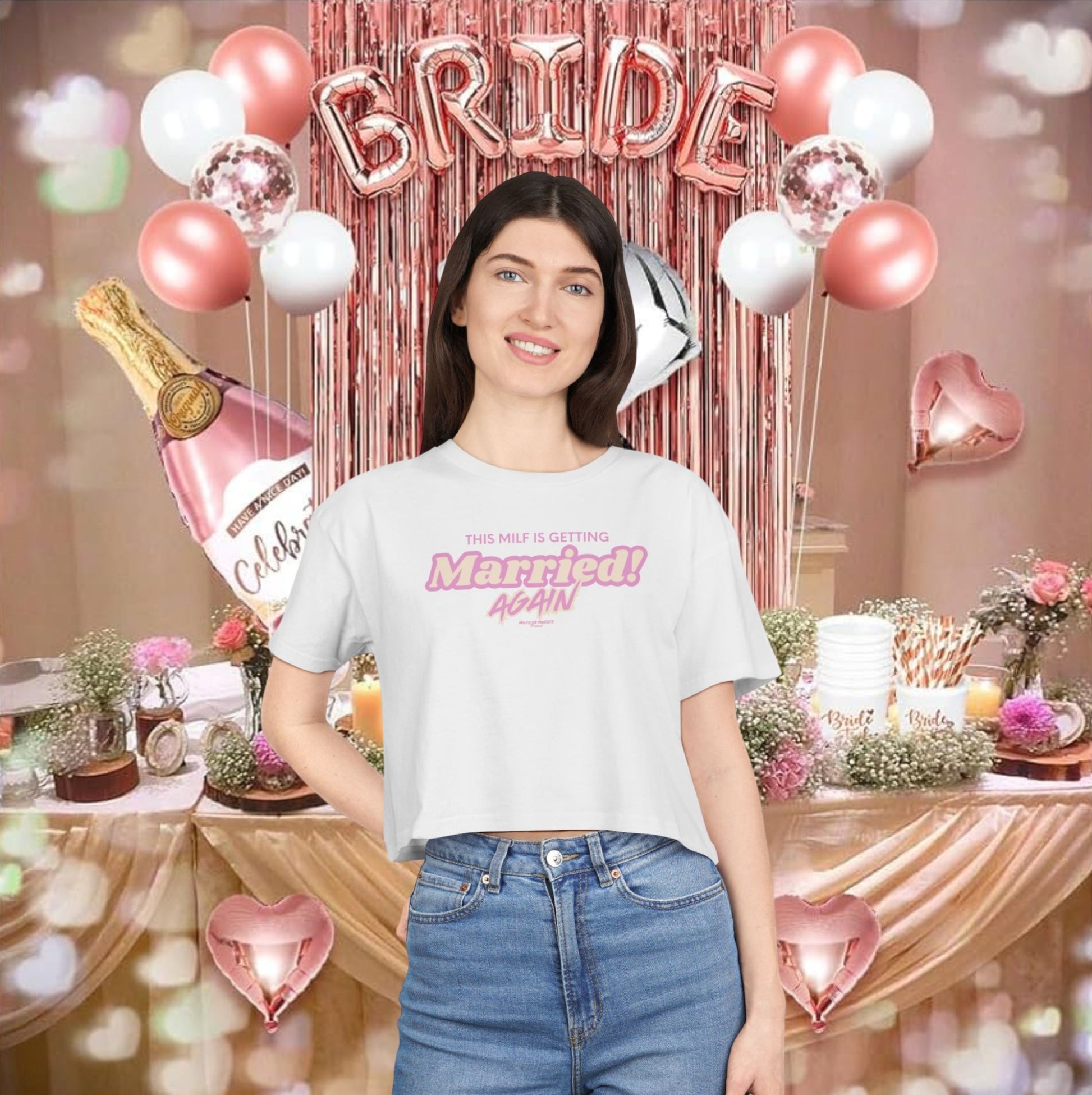 "This Milf is getting Married Again!" Bridal Party Women's Crop Tee 1